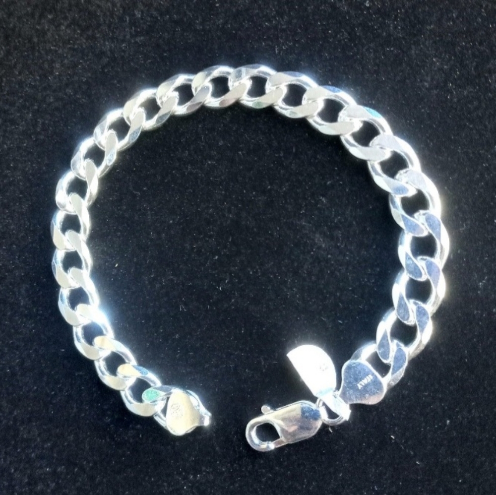 Genuine 8 in. New Curb Link (Cuban Link) [Italian] 925 Sterling Silver Bracelet - Picture 2 of 10